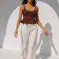 trueBrowns White Cotton Blend Elasticated Drawstring Straight Pants | Swadesiicart