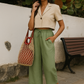 trueBrowns Mint Green Cotton Blend Elasticated Drawstring Straight Pants | Swadesiicart