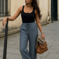 trueBrowns Blue Cotton Blend Elasticated Drawstring Straight Pants | Swadesiicart
