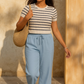 trueBrowns Light Blue Cotton Blend Straight Drawstring Pants | Swadesiicart