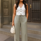 trueBrowns Grey Cotton Blend Elasticated Drawstring Straight Pants | Swadesiicart