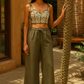 trueBrowns Olive Cotton Blend Elasticated Drawstring Straight Pants | Swadesiicart