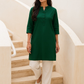 trueBrowns Dark Green Cotton Blend Short Kurta | Swadesiicart