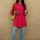 trueBrowns Fuchsia Cotton Blend Short Kurta | Swadesiicart
