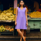 trueBrowns Lilac Cotton Blend Short Dress | Swadesiicart
