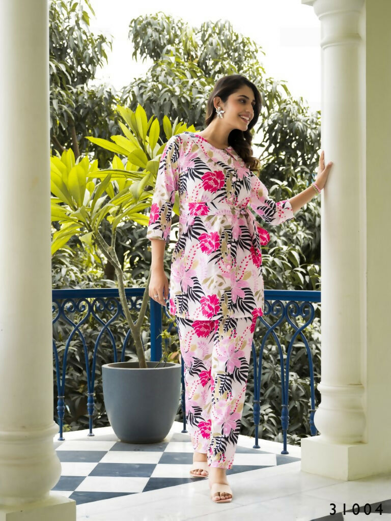 Casual Fashionable Multi Muslin Cotton co-ord set - Manya - Swadesiicart