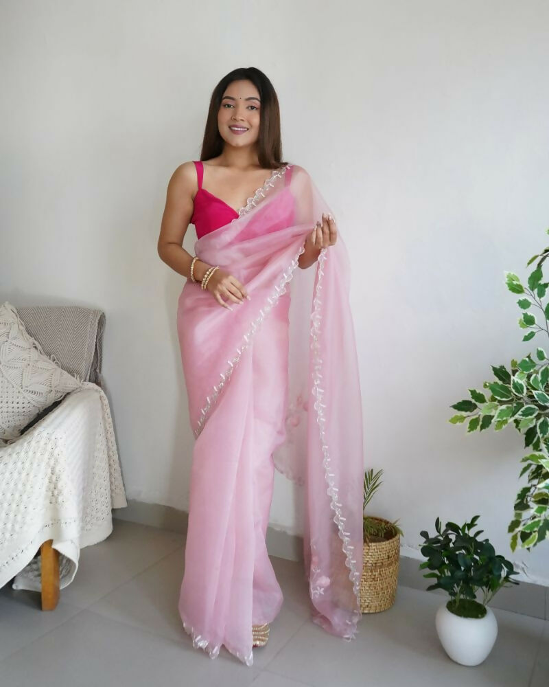 Vamsee Sheetal Peach Organza Saree - Swadesiicart