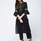Aniyah Cotton Criss Cross Bell Sleeves Straight Kurta In Black (AN-101C) - Swadesiicart