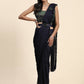 Navy Blue Imported Fabric Plain Ready to wear Saree with stitched Blouse - Vrinda | Swadesiicart