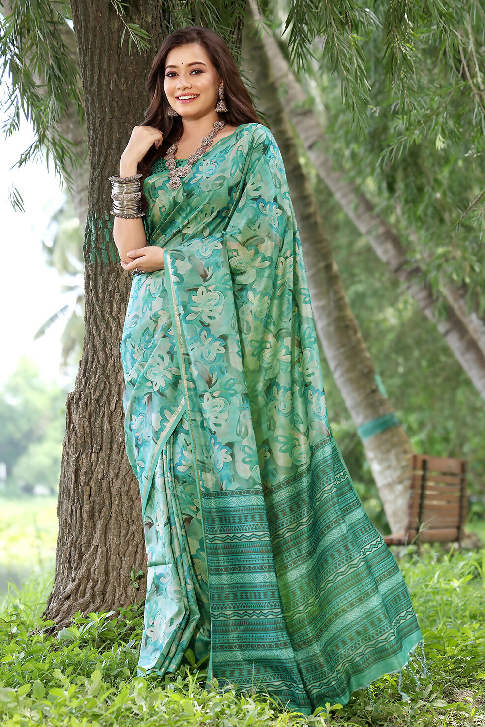 Vishnu Weaves Women's Rama Cotton Silk Woven Saree with Blouse - Swadesiicart