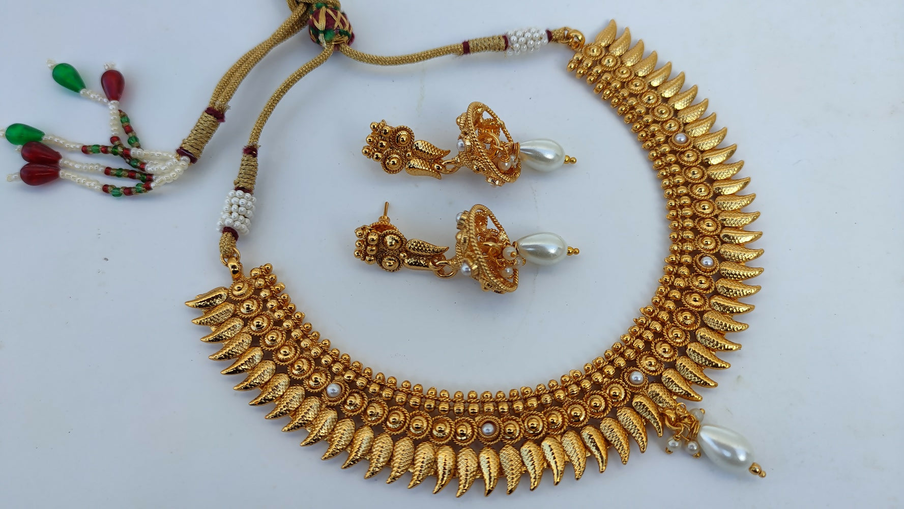 Metallic Necklace set with White Agate Stones - Mokshi Collections