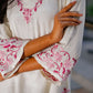 Zibaa Ivory & Pink Muslin Chikankari Kurta - Swadesiicart