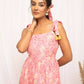 FIORRA Women's Peach Cotton Floral Printed Western Dress - Swadesiicart