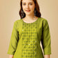 Jyoti Fashion Women's Green Cotton Blend Embroidered Kurta Pant Set - Swadesiicart