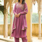 Janasya Lavender Georgette Yoke Embroidery Kurta,Bottom & Dupatta | Swadesiicart