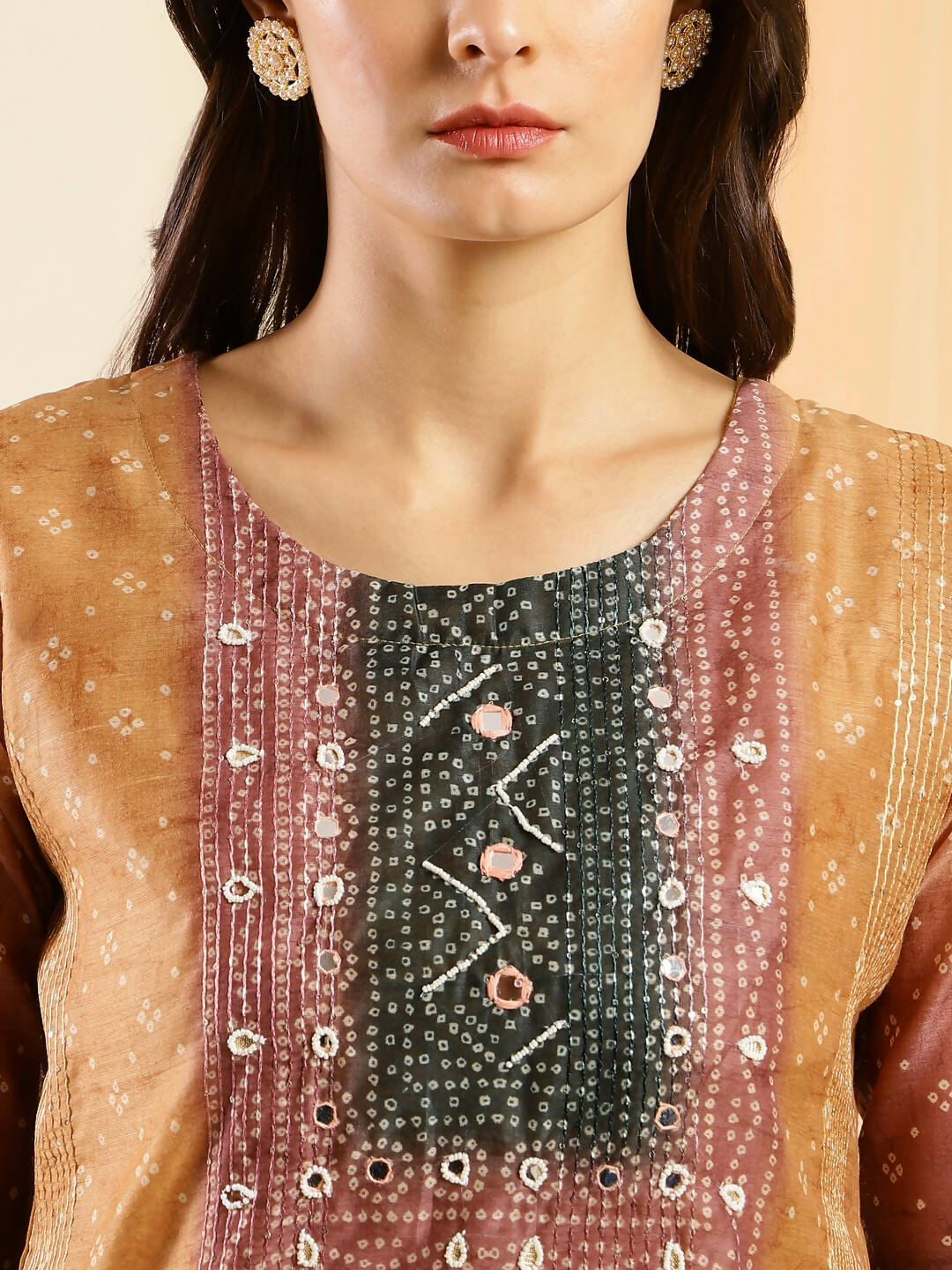 Orange Chinon Digital Printed With Hand Work Kurta - Himanshi - Swadesiicart