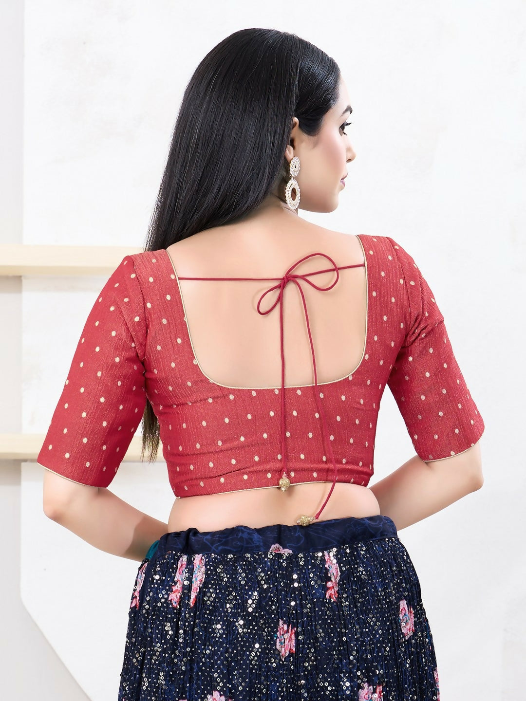 Joban Fashion Red Tissue Elbow Sleeveless Front Open Blouse - Swadesiicart