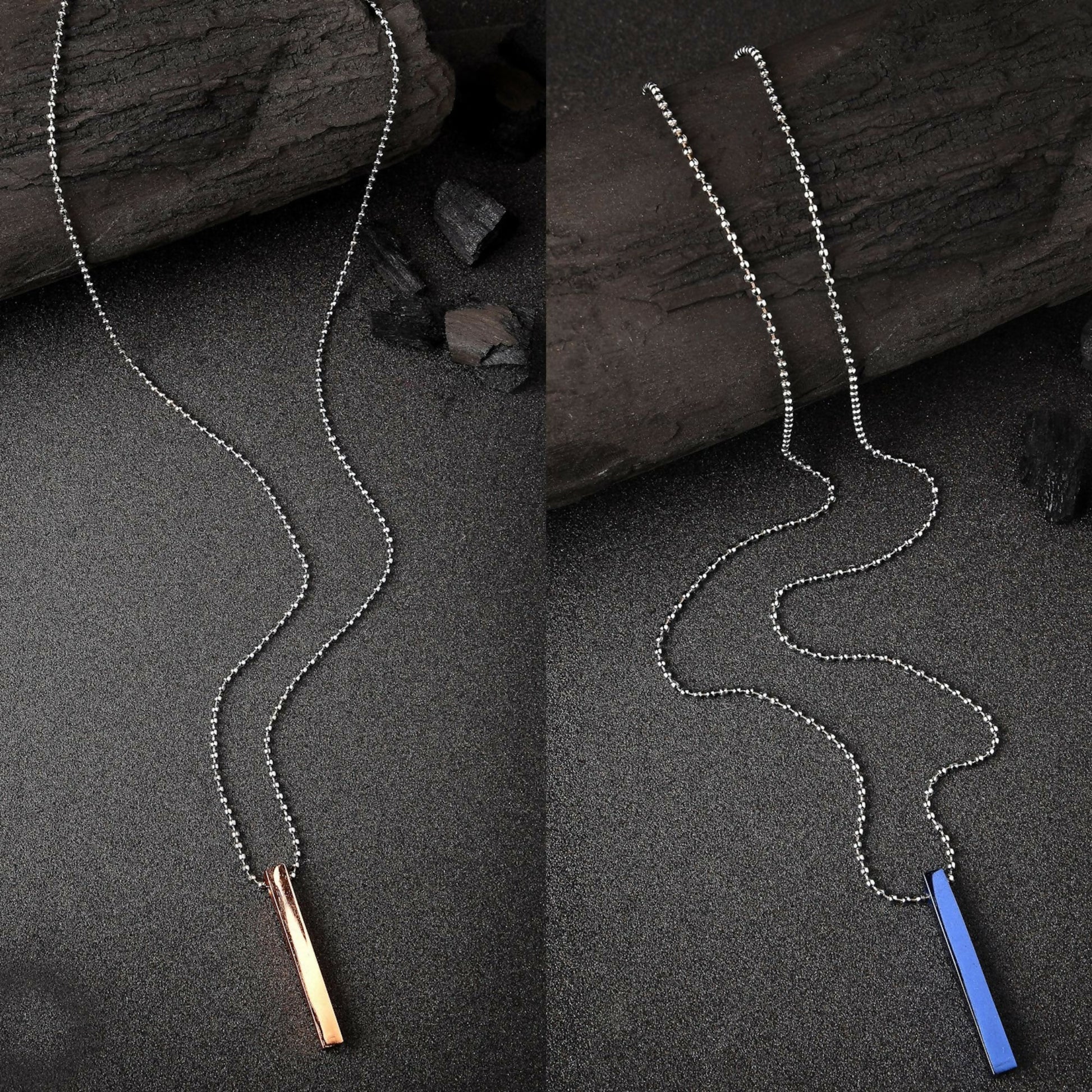 NVR Men's Set of 2 Gold & Blue Geomatric Pendent With Chain | Swadesiicart