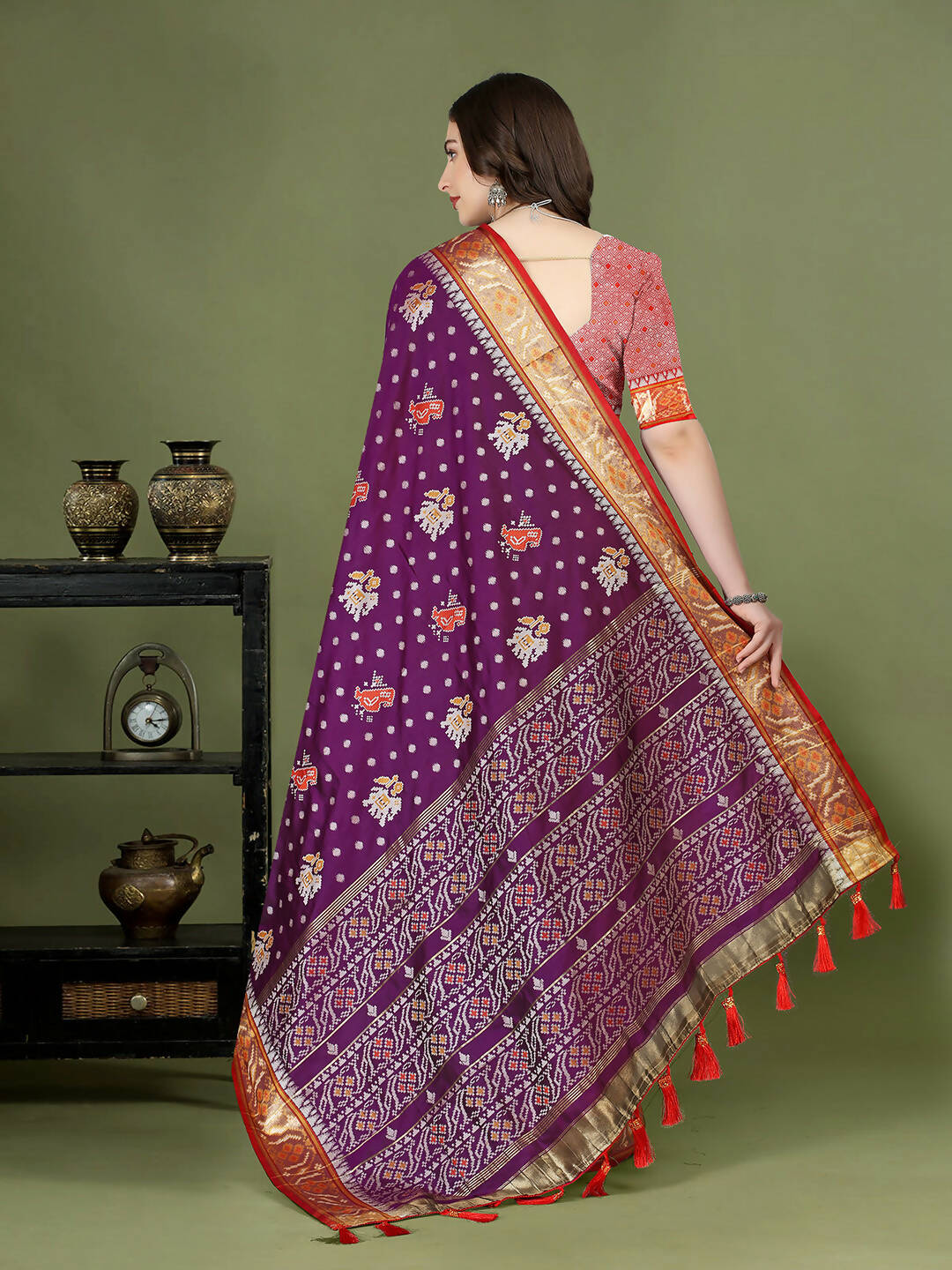 Lorenvalley Fashion Purple Patola Silk Woven Design Zari Meenakari Weaving Saree - Swadesiicart