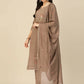 Brown Embroidered Chinon Straight Kurta With Trouser & Dupatta - Salimar