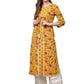 Ahalyaa Women's Mustard Crepe Digital Printed Kurta | Swadesiicart