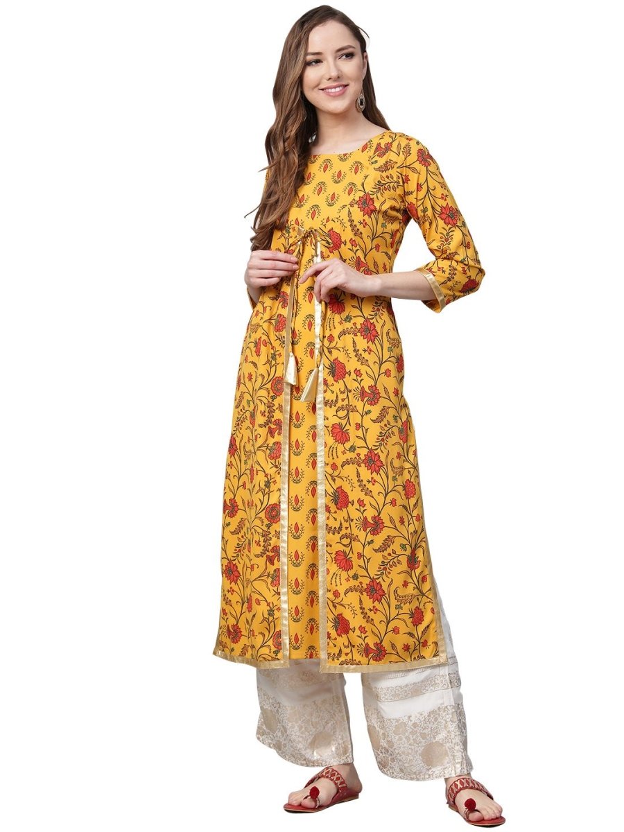 Ahalyaa Women's Mustard Crepe Digital Printed Kurta | Swadesiicart