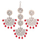 Women Rhodium Plated With Stunning Matte Finish Traditional Kundan & Faux Pearl Chandbali Earrings With Maang Tikka Set - Wahe Jewels - Swadesiicart