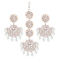 Gold-Polished With Matte Finish Traditional Kundan & Faux Pearl Chandbali Earrings With Maang Tikka Set - Wahe Jewels - Swadesiicart