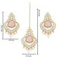 Gold-Polished Traditional Pearl Hanging Kundan Stone Chandbali Earring With Maang Tikka For Women/Girls - Wahe Jewels - Swadesiicart