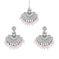 Ethnic Stylish Silver Oxidised Kundan Pearl Chandbali Earrings With Maang Tikka Set For Women And Girls - Wahe Jewels - Swadesiicart