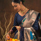 Vishnu Weaves Women's Blue Paithani Silk Zari Woven Saree with Unstitched Blouse - Swadesiicart