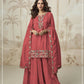 Anaita Peach Simar with Embroidery Multi & Zarkhan Work Readymade Palazzo suit