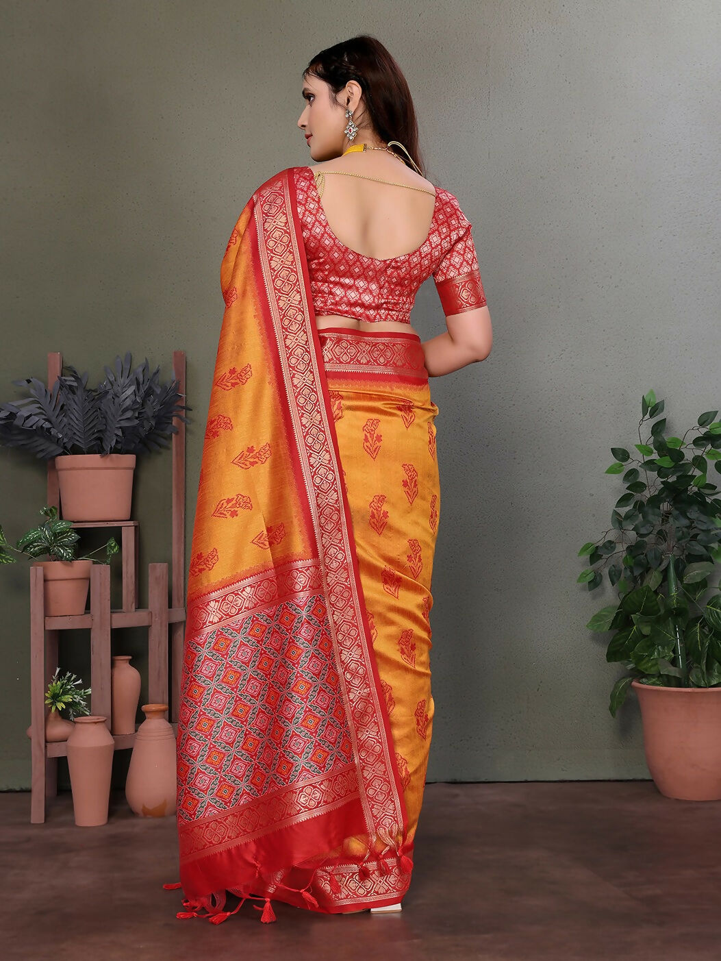 Joban Fashion Orange Woven Design Banarasi Silk Sarees | Swadesiicart