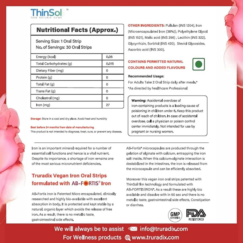 Truradix Vegan Iron Oral Strips - Swadesiicart