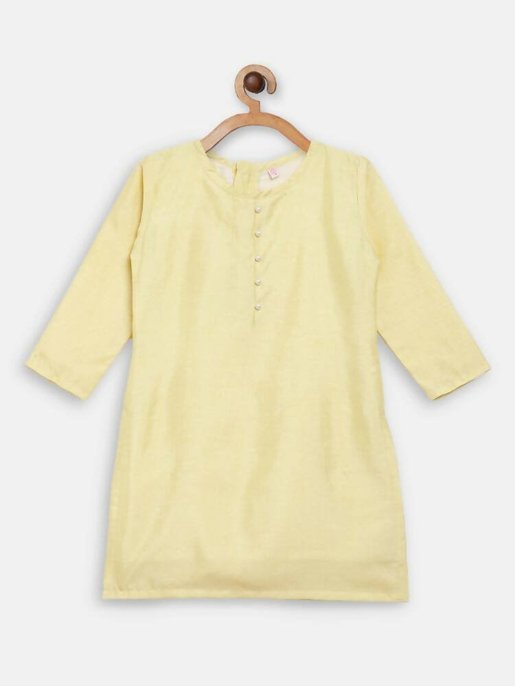Ahalyaa Yellow Poly Silk Kids Kurta Pant With Dupatta For Girls | Swadesiicart