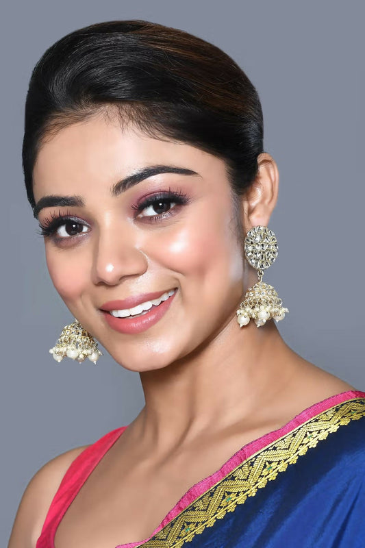 Joban Fashion Women Kundan Pearl Golden White Earrings - Swadesiicart