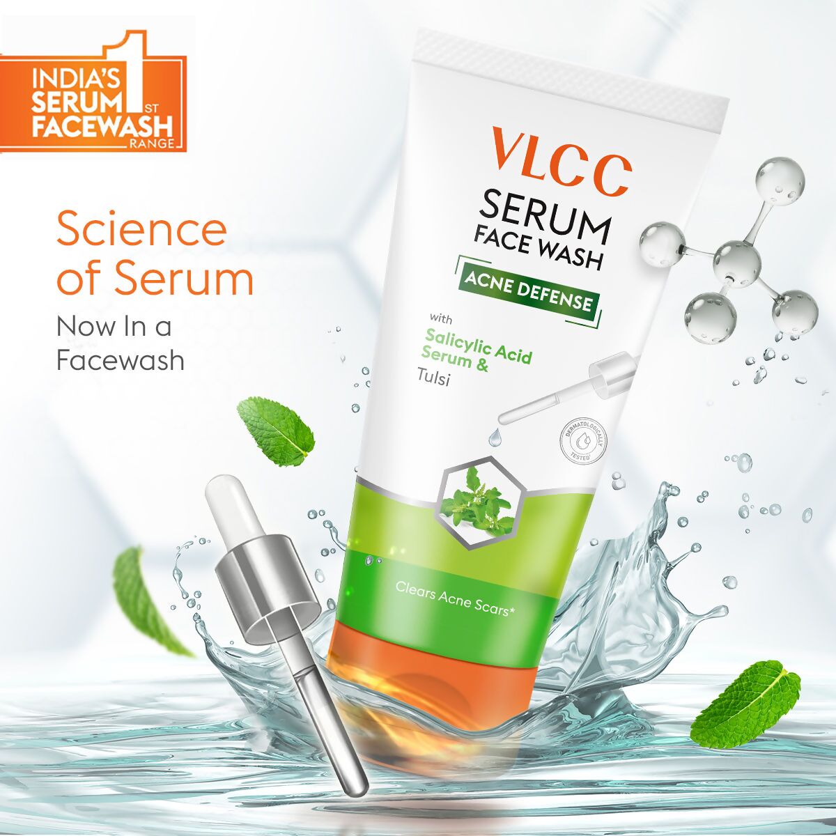 VLCC Acne Defense Serum Face Wash with Salicylic Acid Serum & Tulsi - Swadesiicart