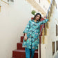 Vaasva Women Teal Muslin Tucks Kurta & Pant Set | Swadesiicart