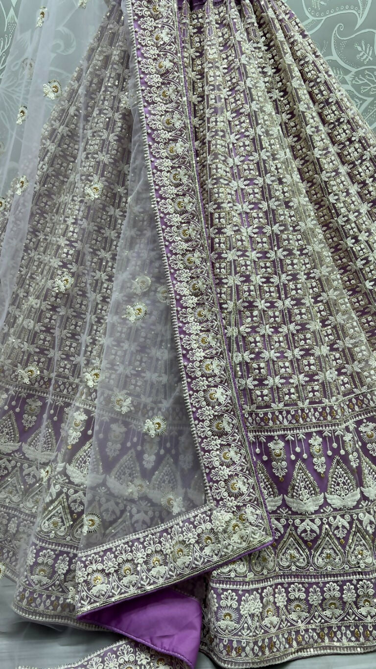 Jyoti Fashion Women's Violet Bridal Net Fancy Sequins with Multi Thread Embroidered Wedding Lehenga Choli | Swadesiicart