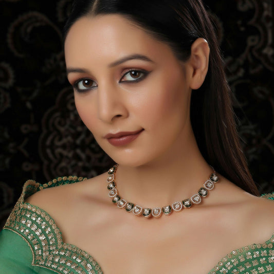 Kundan and Daimond Neckpiece (Gold) - Ruby Raang | Swadesiicart