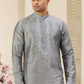 Raivat Ethnic Banarasi Art Silk Thread and Mirror Work Kurta Pajama In Grey Colour | Swadesiicart