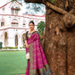 Vishnu Weaves Women's Wine Patola Banarasi Silk Meenakari Zari Woven Saree with Blouse - Swadesiicart