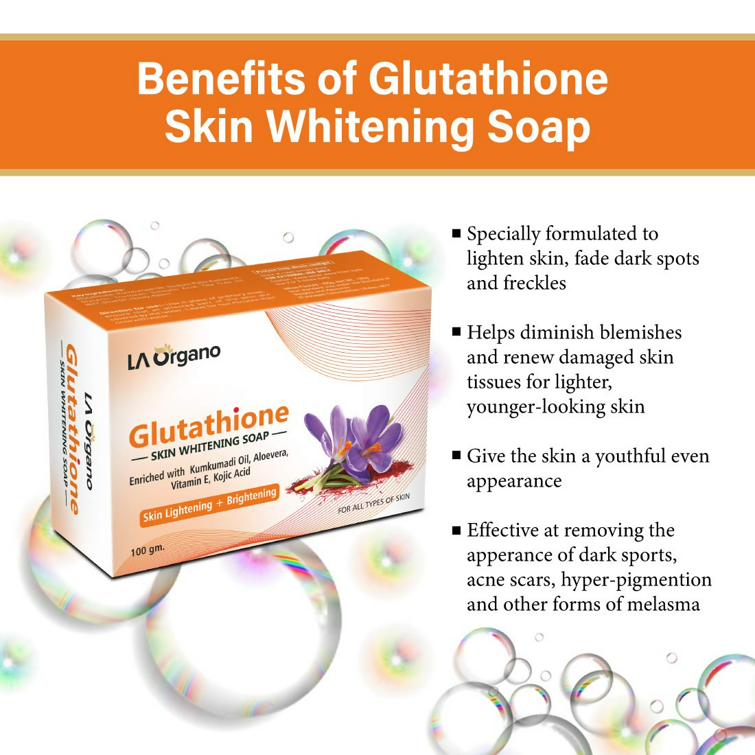 LA Organo Glutathione Kumkumadi Skin Lightening & Brightening Soap | Swadesiicart