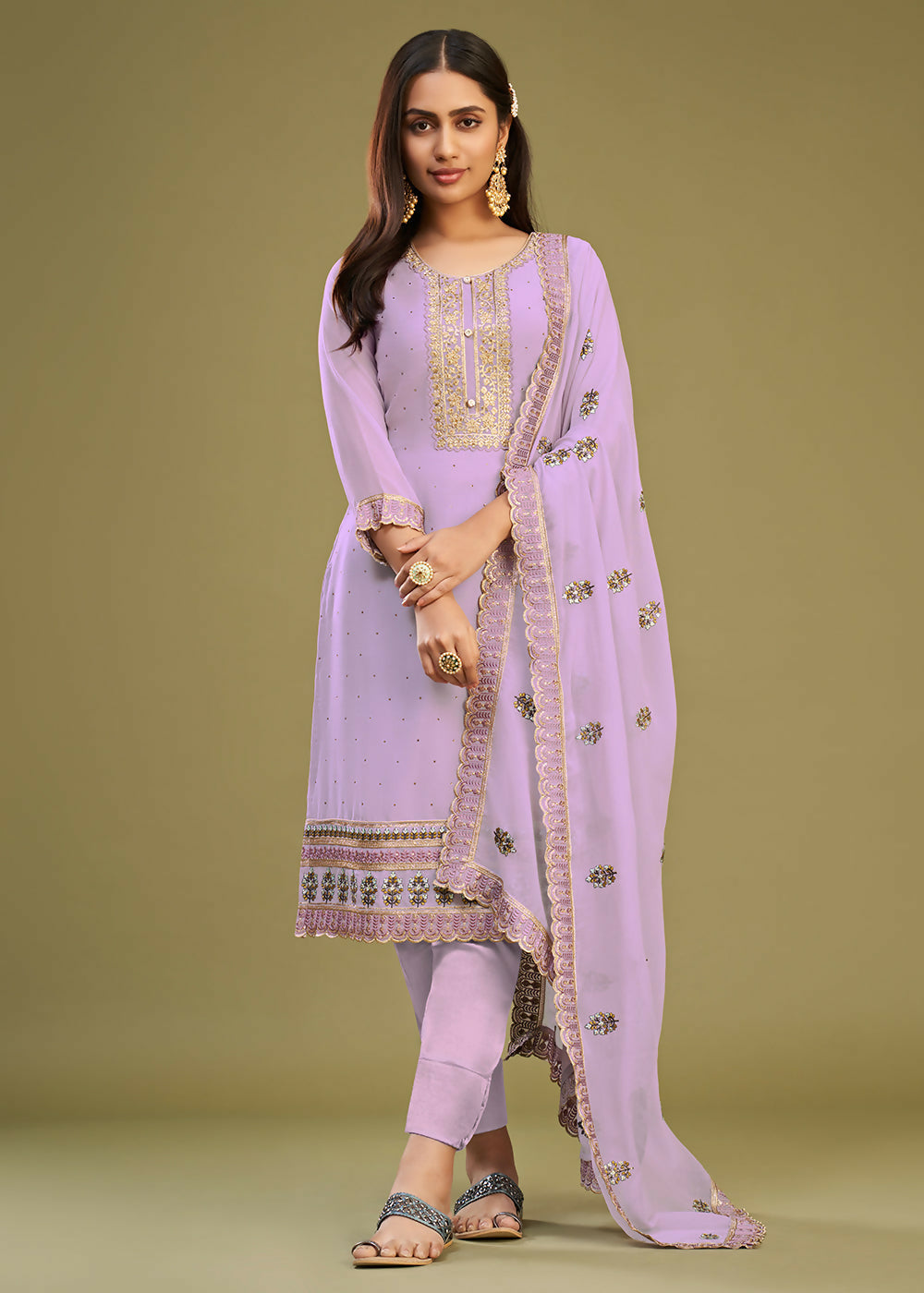 Lavender Swarovski Work & Embroidered Eid Wear Salwar Suit - Emponline | Swadesiicart
