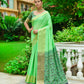 Vishnu Weaves Women's Green Linen Cotton Bandhani Woven Saree with Blouse - Swadesiicart