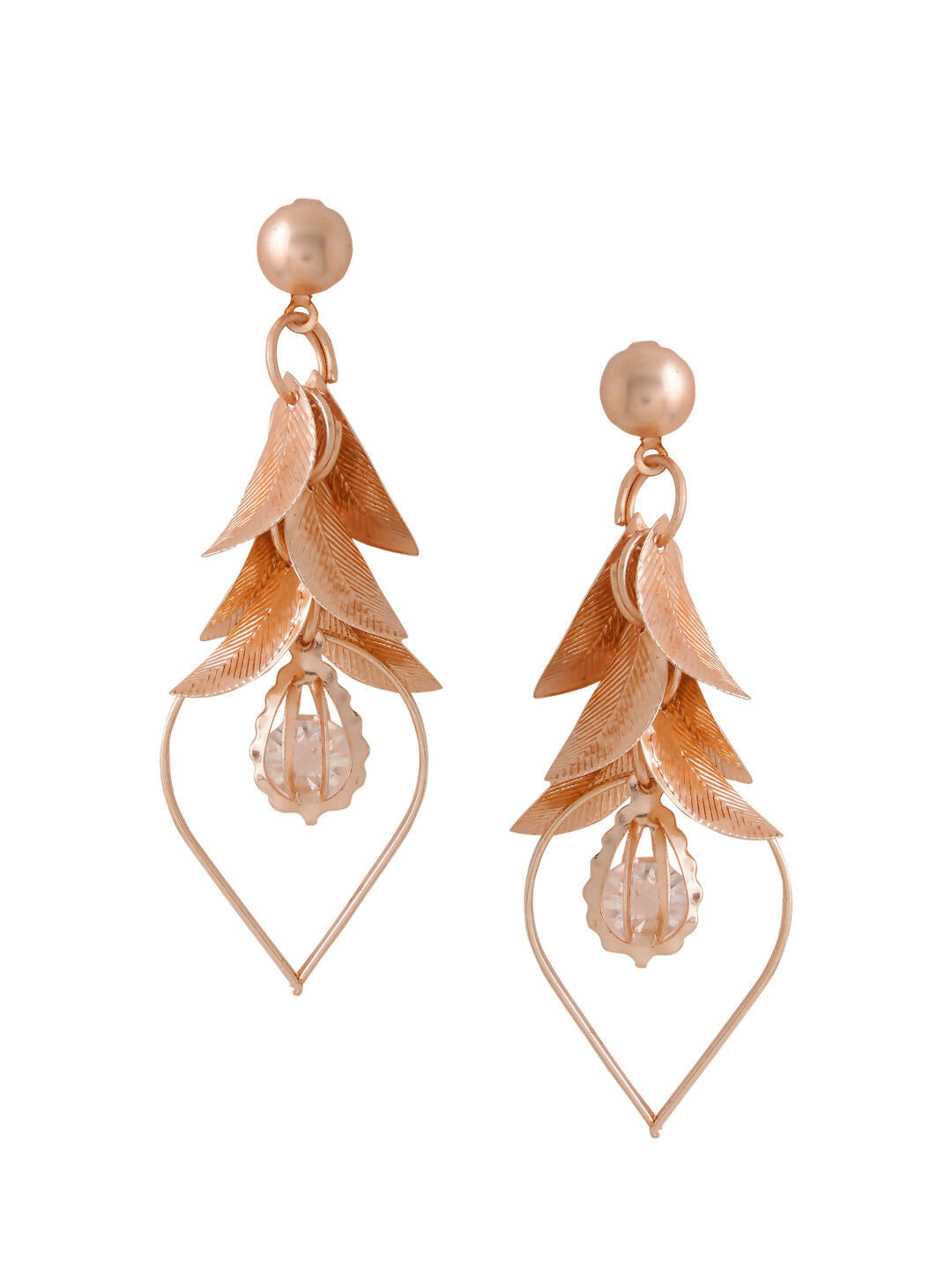 NVR Women Rose Gold Leaf Shaped Drop Earrings | Swadesiicart