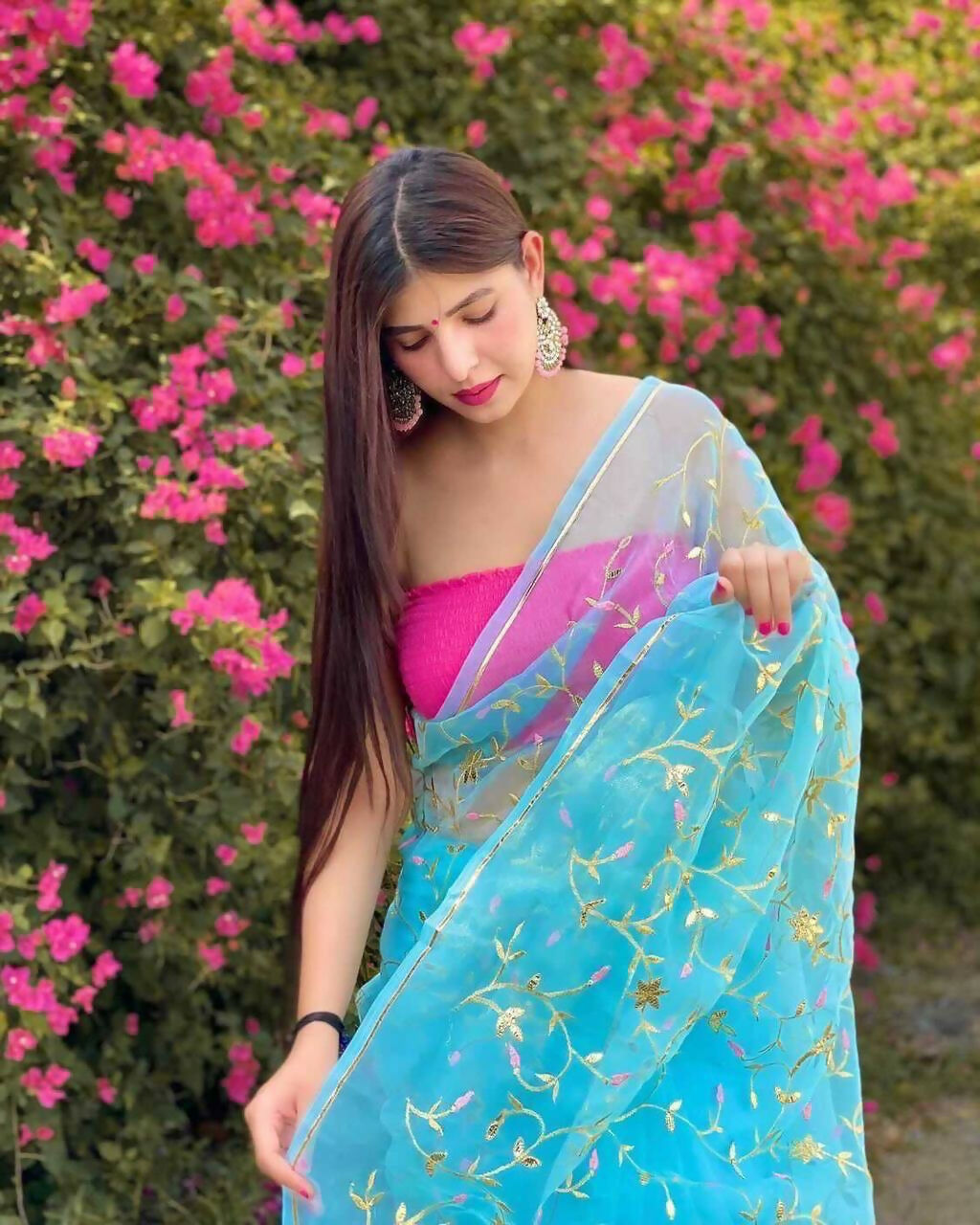 Vamsee Maya Jal Blue Organza Saree - Swadesiicart