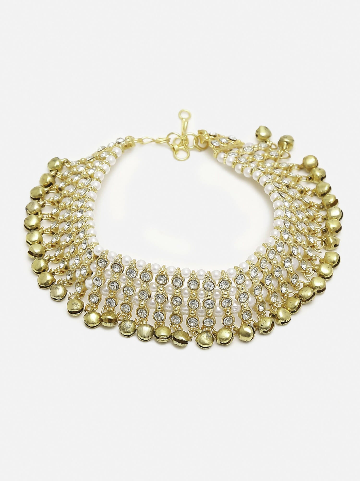 Women's Gold White Ghungroo Anklets - Ruby Raang | Swadesiicart