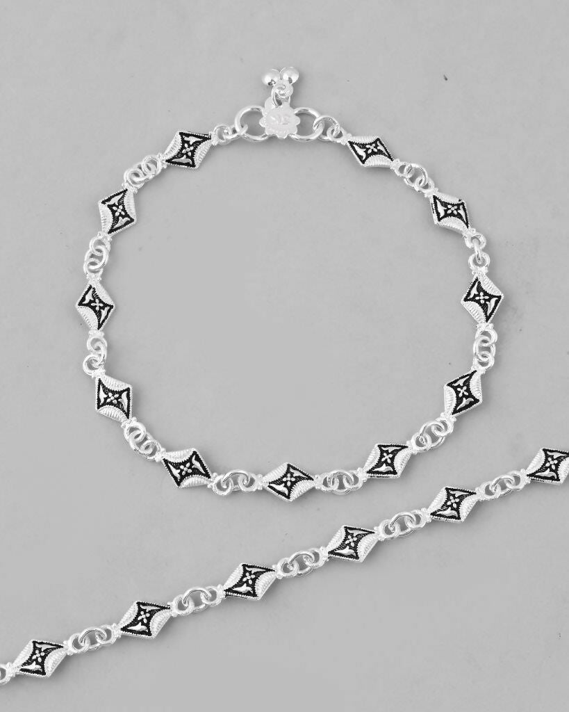 VOJ Set of 2 Silver Plated Designer Stainless Steel Anklet - Swadesiicart