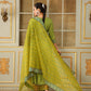 Pomcha Jaipur Green Saadgi Mehendi Green Mirror Work Angrakha Set | Swadesiicart